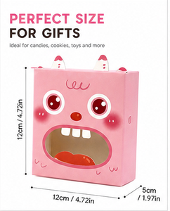 Custom Cute Cartoon Monster Face Window <b>Gift</b> <b>Box</b> <b>Pink</b> Paper Candy Cookie Kids Birthday Party Packaging Wholesale Supplier - Product Image 2