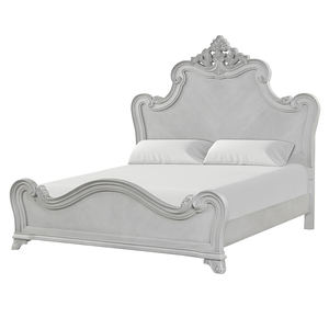Luxury <b>White</b> Bedroom <b>Bed</b> - Ornate Carved Upholstered <b>Bed</b>, French Rococo Style <b>Bed</b> Furniture - Product Image 1