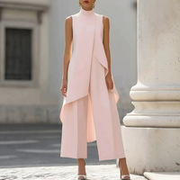 Ensemble élégant deux pièces pour femme : Gilet asymétrique sans manches à col roulé et pantalon large – Idéal pour le bureau et les trajets quotidiens