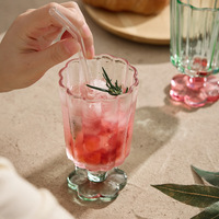 Lelyi Tasse en verre à pied haut à couleur bloquée vintage avec style Ins et fleur de haute valeur esthétique avec tasse à paille
