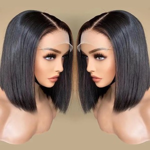 Perruque <span class=keywords><strong>Bob</strong></span> Lace Front en Cheveux Brésiliens Remy avec Dentelle Transparente, Courte, Décolorée, Sans Colle, Prête à l'Expédition <span class=keywords><strong>pour</strong></span> Femmes Africaines - Product Image 1