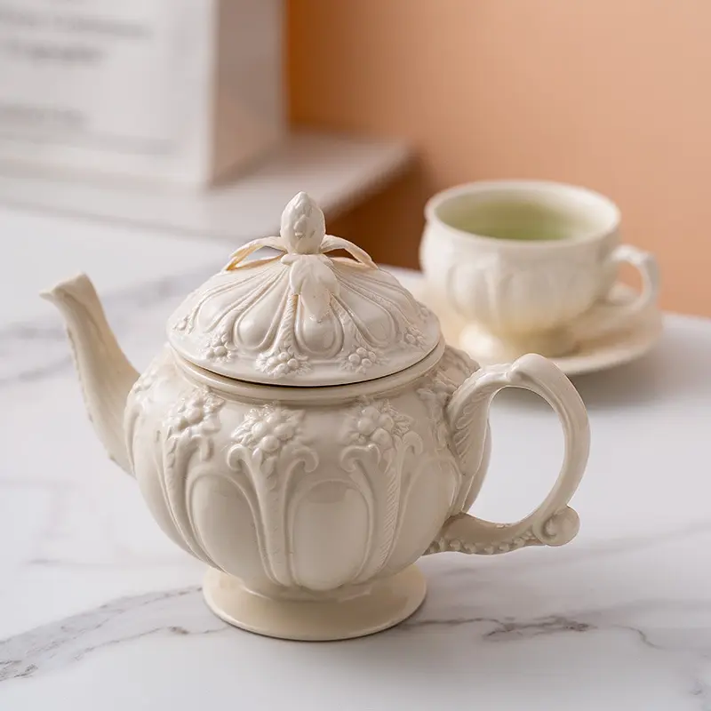 Lelyi Ins European relief retro palace style Coffee cup simple afternoon tea set creative ceramic kettle