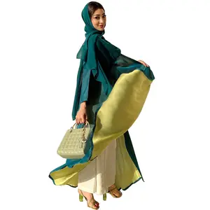Best selling muslim dress fashion color matching coat dubai chiffon dress solid color robes islamic abaya modest dress