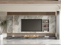 Meuble TV mural moderne en bois, luxueux et élégant, avec bande lumineuse LED et foyer intégré, ensemble de meubles de salon sur toute la longueur du mur