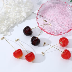 卸売レディースファッション18K金メッキドロップイヤリング流行のチェリーチャームペンダントフルーツジュエリーアクセサリー - Product Image 3