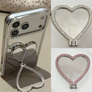 Soporte de Teléfono de Lujo con Diamantes y Espejo, 2 en 1, Plegable, con Forma de Corazón, Accesorios para Teléfono - Product Image 3