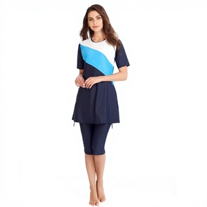Traje de Baño Musulmán de Talla Grande para Mujer, Modesto, con Parches, Cobertura Completa, Manga Corta, Burkini Islámico, Spandex/Nylon - Product Image 4
