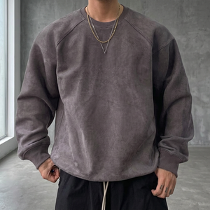 เสื้อสเวตเชิ้ตคอกลมโอเวอร์ไซส์สำหรับผู้ชาย แขนเสื้อแบบแร็กแลน สีพื้น เรียบง่าย สวมใส่สบาย ผ้าฝ้ายเฟรนช์เทอร์รี่ เหมาะสำหรับใส่ในฤดูใบไม้ร่วง - Product Image 5