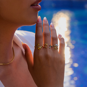 Star Moon Double Layer <b>Open</b> <b>Ring</b> Gold Silver Color Block Geometric Design Unisex Fashion Jewelry Gift - Product Image 3