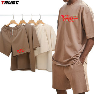 Venta al por mayor peso pesado 100% algodón camiseta hombres conjunto chándales para hombres verano Joggers trajes logotipo personalizado deportes 2 piezas conjuntos de los hombres - Product Image 1