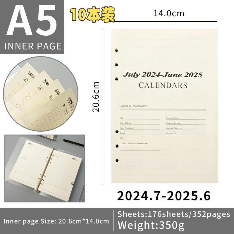 Calendar pages for July 2024 - June 2025 (10 books)