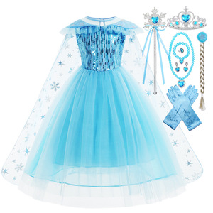 Frozen: Gonna da principessa <span class=keywords><strong>Elsa</strong></span> blu - Abito in seta a maniche corte senza maniche stile estivo - Product Image 4