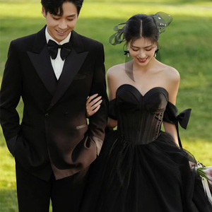 Black Sweetheart Neckline Ball Gown Wedding Dress Empire Waist Tulle Vintage Style For Photography And Banquets - Product Image 1