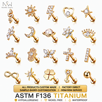 Vente en gros Bijoux de piercing corporel en Titane ASTM F136 avec Zircon, à filetage interne et système push-in, pour oreille, nez, labret, anneau de lèvre, tragus, lobe