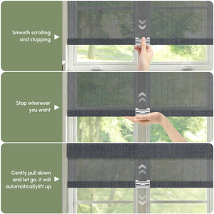 Stores à enroulement semi-transparents à commande manuelle intégrée, filtrant la lumière, <span class=keywords><strong>protection</strong></span> <span class=keywords><strong>solaire</strong></span> et intimité pour la maison, en polyester - Product Image 4