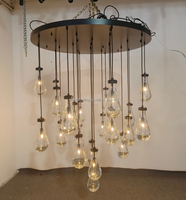 Lustre Moderne Gouttes de Pluie Rond Grand Luminaire Suspendu Haut Plafond Luxe Long Pendentif Goutte de Pluie