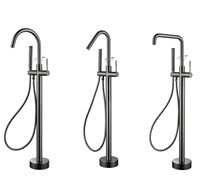 Ensemble de robinet de bain douche autoportant gris pistolet ensemble de pommeau de douche à main baignoire en laiton monté au sol