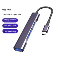 Hub Tipo C de Aleación de Aluminio con Interfaz USB 3.0, Conductor de PVC y Nylon, Función OTG, Divisor de Expansión Multipuerto para Teléfono Móvil y Tableta