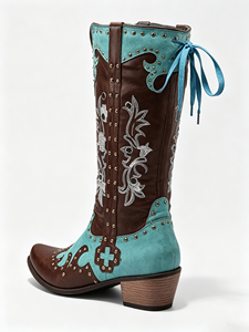 Bottes de cow-boy montantes à talon carré et bout pointu pour femmes, style western, avec strass, pour le jour du match de football du Texas, vente en gros - Product Image 4