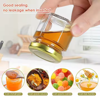 Pot à miel hexagonal en verre de haute qualité de 45 ml avec couvercle doré de luxe pour la cuisine, les mariages, les cadeaux, le miel, les confitures, la gelée, les bonbons