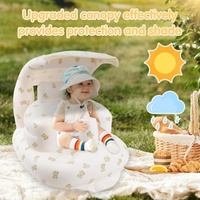 Siège gonflable pour bébé en PVC blanc avec imprimé ours doré, auvent intégré, 53x50x37 CM, dossier pliable, capacité de charge 30 KG, 3+