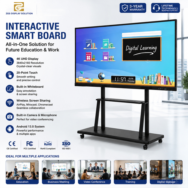 Professional Interactive Digital Signage 40-Point Multi-Touch 4K Display with Anti-Glare Tempered Glass for Meeting Room