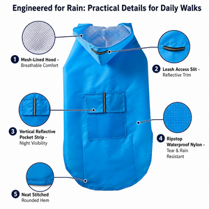 Impermeable para Perros con Capucha y Protección Abdominal, Chaqueta Reflectante para Corgi, Teddy y Perros Medianos y Grandes, para Exteriores - Product Image 3