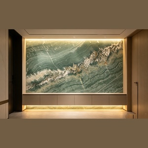 Dalle de quartzite vert poli de luxe, veinage naturel ondulé, finition haute brillance, carrelage en pierre naturelle moderne pour plateau de table à manger et mur intérieur - Product Image 3
