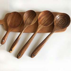 Ensemble de 9 ustensiles de cuisine en bois de teck naturel, finition miroir, écologiques, antiadhésifs, comprenant une cuillère à soupe, une spatule, un cuillère à café et une cuillère à thé - Product Image 4
