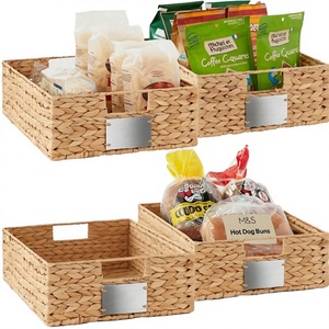 Water Hyacinth Woven Storage Baskets Rectangle Kitchen Organizers Handmade With Metal Label Tags - Product Image 4
