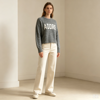 Pull-over en tricot gris décontracté à manches longues, épais et chaud, de haute qualité, personnalisé, en jacquard, Emilia Undefined, OEM & ODM, pour l'hiver