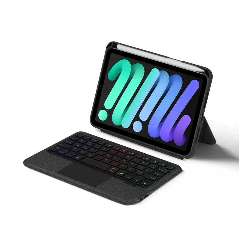 Per Apple iPad mini 6 8.7 pollici pieghevole tipo Split Tablet Bluetooth Magic Keyboard Case arabo con retroilluminazione RGB
