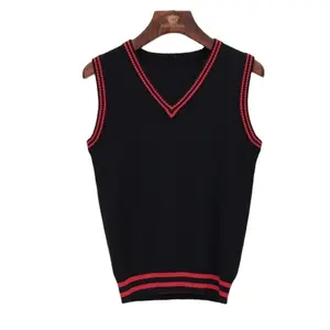 School uniform supplier customizes your logo sweater vest design knitted sleeveless sweater school uniforms for adults