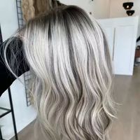 Perruque Longue Ondulée Grise Ombrée Blonde Argentée avec Dentelle Frontale, Cheveux Humains Premium Mélangés, Douce et Naturelle, Tendance, pour Femme, Usage Quotidien et Soirées
