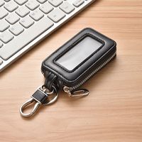 Porte-clés de voiture universel avec fermeture éclair, pochette rectangulaire avec fenêtre visible, en cuir PU, sac de rangement pour clés de voiture, porte-clés de voiture personnalisé