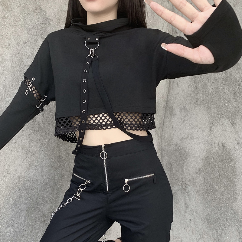 goth cropped moletom com capuz