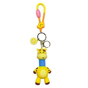 Wholesale Animal Keychain Cartoon Cute Giraffe Keychain 3D PVC Keyring Funny Stretchy Tube Giraffe Toy <b>Key</b> <b>Chain</b> for Kids Gift - Product Image 5