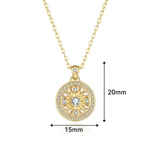 Collana con Pendente Vintage VANFI in Argento 925 con Moissanite D VVS, Catena Dorata Cinese, Motivo Girasole e Bussola dei Otto Tesori per Donna - Product Image 2