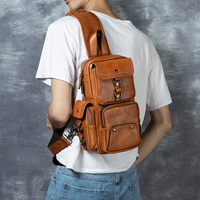 Sac de poitrine multifonctionnel en cuir végétal tanné, durable, vintage, grande capacité, fermeture éclair, vente en gros