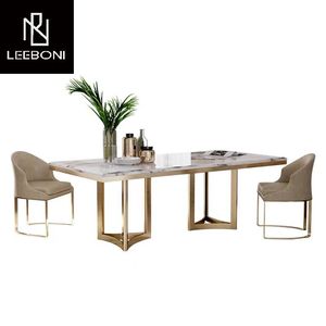 Phổ Biến Nhất Đồ Nội Thất Vàng Thép Không Gỉ Sang Trọng Hiện Đại 6 Chỗ Ngồi Hình Chữ Nhật Thiết Kế Bằng Đá Cẩm Thạch Bàn Ăn - Product Image 6