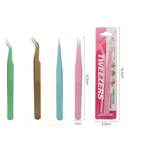 Pince à épiler droite et courbée en acier inoxydable rose, outil multifonctionnel pour le nail art et l'extension des cils - Product Image 1