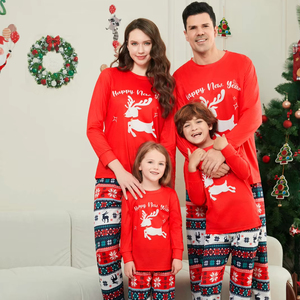 2024 Plus Size Poliéster Pullover Longo Pai-filho Home Wear Deer Monogrammed Família Ano Novo Natal Pijama Outfit 2 Peça - Product Image 1