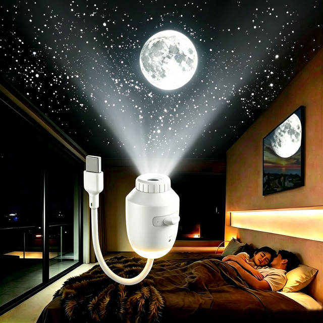 2026 New-Style Desk Lamp Bedroom Bedside Eye-Protective Night Light Replaceable Glass Slide USB-Powered Starry Sky Projector