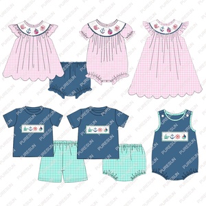 Puresun – vêtements boutique pour filles, ensemble de vêtements en coton tissé avec broderie baleine, smockés personnalisés pour bébés, vente en gros - Product Image 1