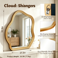 Miroir mural ondulé irrégulier avec cadre en PU, miroir en forme de nuage organique, miroir mural décoratif pour entrée, hôtel, décoration de la maison