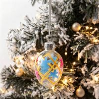 Ornement de Noël en verre transparent en forme d'œuf, boule de Noël colorée à motif floral, boule en verre peinte à la main, décoration de maison pour les fêtes, vente en gros personnalisée pour les festivals