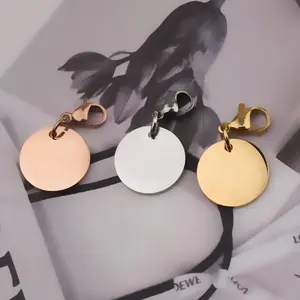 New Trend DIY Laser Engrave Pendant Jewelry Stainless Steel Metal Blank Stamping Disc Logo Charms Tags With Lobster Clasp
