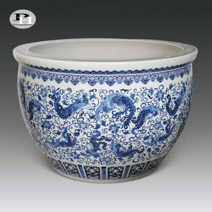 Jardinières en céramique décoratives intérieures et extérieures peintes à la main, grandes, en porcelaine bleue et <span class=keywords><strong>blanche</strong></span> - Product Image 2