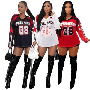 T-<span class=keywords><strong>shirt</strong></span> décontracté pour <span class=keywords><strong>femme</strong></span>, à manches longues, en jersey extensible, à <span class=keywords><strong>col</strong></span> en <span class=keywords><strong>V</strong></span>, avec imprimé lettres, maille - Product Image 1