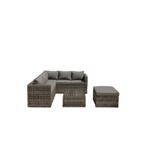 Conjunto de Sofá Esquinero de Mimbre Sintético de 6 Plazas para Exteriores con Mesa de Centro y Otomana para Jardín o Patio